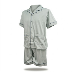 OZABI Pack 3 Pyjamas Courts Homme 80% Coton, Veste Col Chemise Entierement Boutonnee 5 Boutons 2 Poches Ventrales Manches Courte