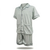 OZABI Pack 3 Pyjamas Courts Homme 80% Coton, Veste Col Chemise Entierement Boutonnee 5 Boutons 2 Poches Ventrales Manches Courte