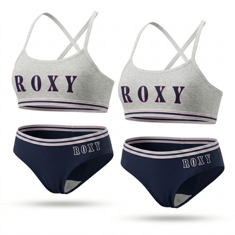 ROXY - Lot 2 Ensembles Lingerie Fille Licence Officielle - Brassière + Culotte 96% Coton Élasthanne - Surf & Beach Style
