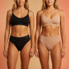 ROXY Culotte Seamless Côtelée Femme - Pack de 4 - Sans Couture - Polyamide Stretch - Noir & Chair