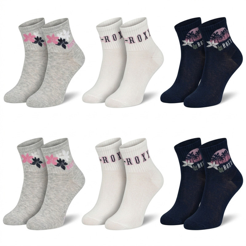 ROXY Chaussettes Fille Quarter Pack de 6 - Coton Respirant
