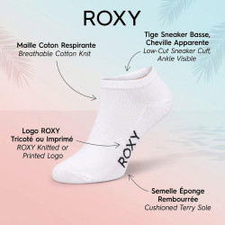 ROXY Chaussettes Fille Sneaker Pack de 6 (Lot) - Coton Respirant, Semelle Éponge Rembourrée, Tige Basse Discrète, Logo Roxy
