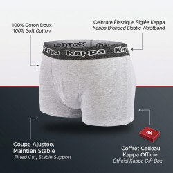 KAPPA Boxers Homme Pack de 4 (Lot) - Coton, Ceinture Siglée, 4 Coloris Assortis, Coffret Cadeau, Tailles M à XXL