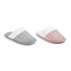OZABI Pack 2 Paires Mules Femme Tricot Torsadé Bord Fausse Fourrure Semelle Épaisse Gris Rose