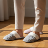 OZABI Pack 2 Paires Mules Femme Tricot Torsadé Bord Fausse Fourrure Semelle Épaisse Gris Rose