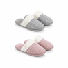 OZABI Pack 2 Paires Mules Femme Tricot Torsadé Bord Fausse Fourrure Semelle Épaisse Gris Rose
