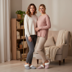 OZABI Pack 2 Paires Mules Femme Tricot Torsadé Bord Fausse Fourrure Semelle Épaisse Gris Rose