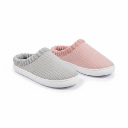 OZABI Pack 2 Paires Mules Femme Tricot Côtelé Pailleté Bord Fausse Fourrure Semelle Plate