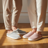 OZABI Pack 2 Paires Mules Femme Tricot Côtelé Pailleté Bord Fausse Fourrure Semelle Plate