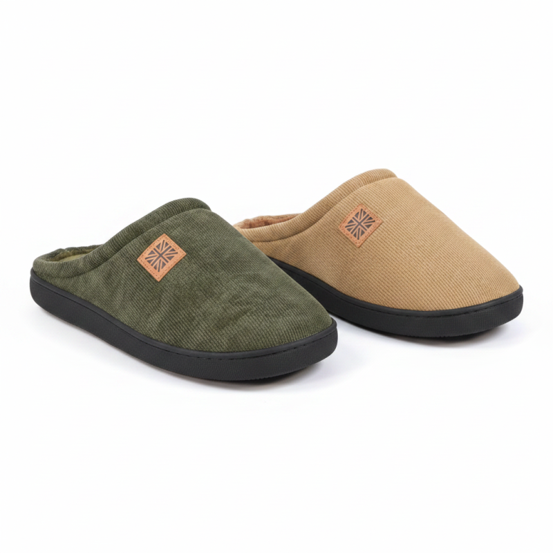 OZABI Pack 2 Paires Mules Homme Velours Côtelé Doublure Éponge Semelle Épaisse