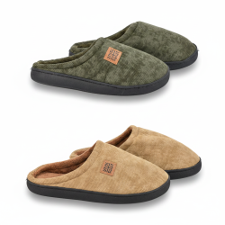 OZABI Pack 2 Paires Mules Homme Velours Côtelé Doublure Éponge Semelle Épaisse