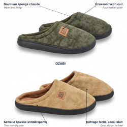OZABI Pack 2 Paires Mules Homme Velours Côtelé Doublure Éponge Semelle Épaisse