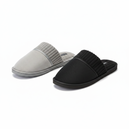 OLIVER GRANT PARIS Pantoufles Mules Homme Pack 2 Paires Tige Côtelée Semelle Mousse