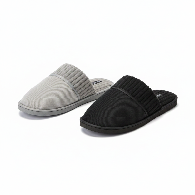 OLIVER GRANT PARIS Pantoufles Mules Homme Pack 2 Paires Tige Côtelée Semelle Mousse