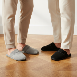 OLIVER GRANT PARIS Pantoufles Mules Homme Pack 2 Paires Tige Côtelée Semelle Mousse