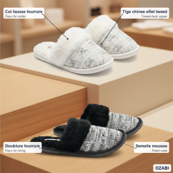 CXL by Christian Lacroix Pantoufles Mules Femme Pack 2 Paires Col Fourrure Tige Chinée Tweed