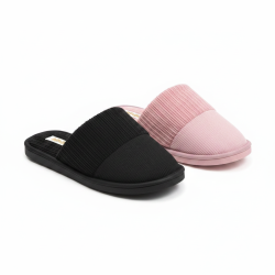 INFINITIF PARIS Pantoufles Mules Femme Pack 2 Paires Tige Côtelée Semelle Mousse