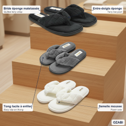 INFINITIF PARIS Pantoufles Tongs Éponge Femme Pack 3 Paires Entre-Doigts Matelassé