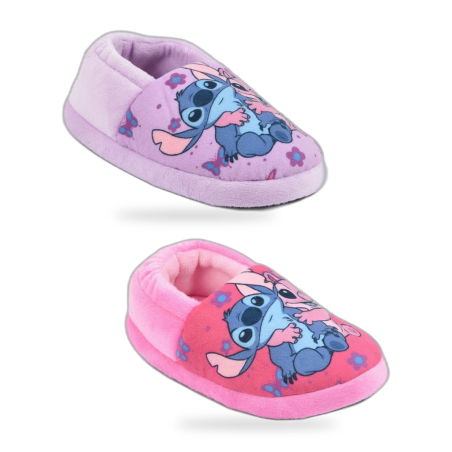 OZABI Pack 2 Paires Chaussons Fille Disney Stitch et Angel Fourrés Doublure Éponge Semelle Antidérapante ABS
