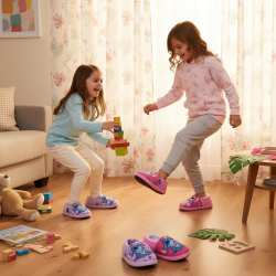 OZABI Pack 2 Paires Chaussons Fille Disney Stitch et Angel Fourrés Doublure Éponge Semelle Antidérapante ABS