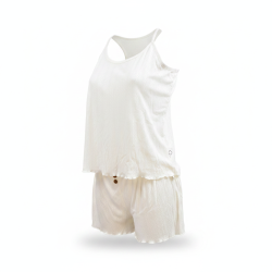INFINITIF PARIS Ensemble Pyjama Short Femme Débardeur Fines Bretelles et Short Maille Texturée