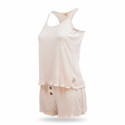 INFINITIF PARIS Ensemble Pyjama Short Femme Débardeur Fines Bretelles et Short Maille Texturée