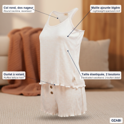 INFINITIF PARIS Ensemble Pyjama Short Femme Débardeur Fines Bretelles et Short Maille Texturée