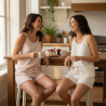 INFINITIF PARIS Ensemble Pyjama Short Femme Débardeur Fines Bretelles et Short Maille Texturée