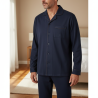 OLIVER GRANT PARIS Ensemble Pyjama Long Homme Bleu Marine, Chemise Col Boutonnée et Pantalon 100% Coton