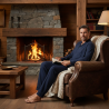 OLIVER GRANT PARIS Ensemble Pyjama Long Homme Bleu Marine, Chemise Col Boutonnée et Pantalon 100% Coton
