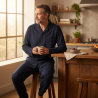 OLIVER GRANT PARIS Ensemble Pyjama Long Homme Bleu Marine, Chemise Col Boutonnée et Pantalon 100% Coton