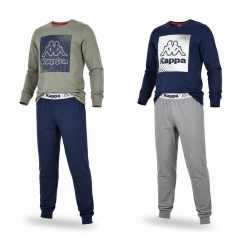 KAPPA Pyjama Long Garçon Pack de 2 Coton 100% Col Rond Manches Longues Logo Omini Ceinture Élastique
