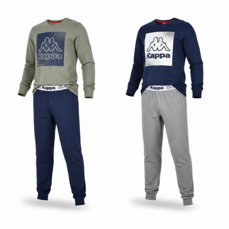 KAPPA Pyjama Long Garçon Pack de 2 Coton 100% Col Rond Manches Longues Logo Omini Ceinture Élastique