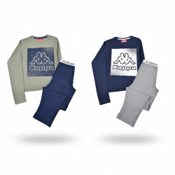 KAPPA Pyjama Long Garçon Pack de 2 Coton 100% Col Rond Manches Longues Logo Omini Ceinture Élastique
