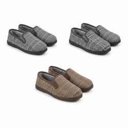 OZABI Pantoufles Charentaises Homme Fourrées Tige Tissée Motif Prince-de-Galles Doublure Sherpa Semelle Caoutchouc Antidérapante