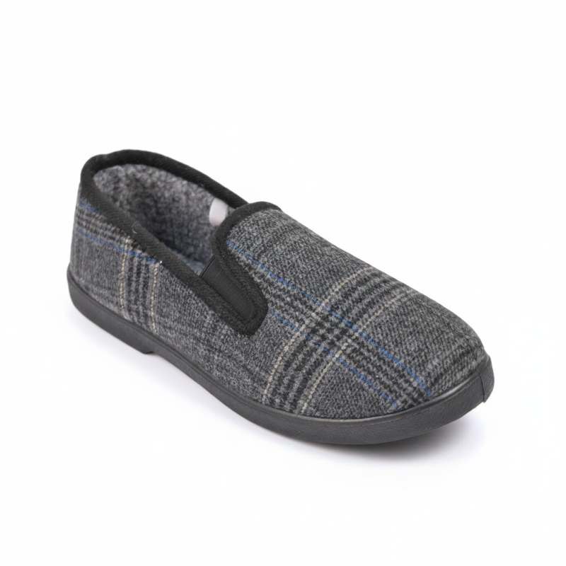 OZABI Pantoufles Charentaises Homme Fourrées Tige Tissée Motif Prince-de-Galles Doublure Sherpa Semelle Caoutchouc Antidérapante
