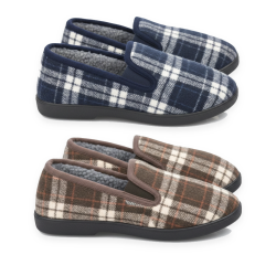 OZABI Pantoufles Charentaises Homme Fourrées Pack de 2 Paires Tige à Carreaux Doublure Sherpa Semelle Caoutchouc Antidérapante