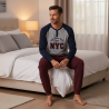 OZABI Ensemble Pyjama Homme Doublé Polaire, Col Rond 2 Boutons, Broderie New York City NYC, Manches Raglan Bicolores