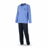 OZABI Ensemble Pyjama Homme Doublé Polaire, Col Rond 2 Boutons, Écusson Brodé Poitrine, Passepoil Contrastant