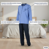 OZABI Ensemble Pyjama Homme Doublé Polaire, Col Rond 2 Boutons, Écusson Brodé Poitrine, Passepoil Contrastant