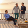 OZABI Ensemble Pyjama Homme Doublé Polaire, Col Rond 2 Boutons, Écusson Brodé Poitrine, Passepoil Contrastant