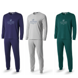 OZABI Ensemble Pyjama Homme Doublé Polaire, Col Rond 2 Boutons Ton sur Ton, Print Brodé Centré