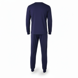 OZABI Ensemble Pyjama Homme Doublé Polaire, Col Rond 2 Boutons Ton sur Ton, Print Brodé Centré