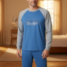 OZABI Ensemble Pyjama Homme Doublé Polaire, Manches Raglan Contrastées, Broderie New York Brooklyn