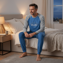 OZABI Ensemble Pyjama Homme Doublé Polaire, Manches Raglan Contrastées, Broderie New York Brooklyn
