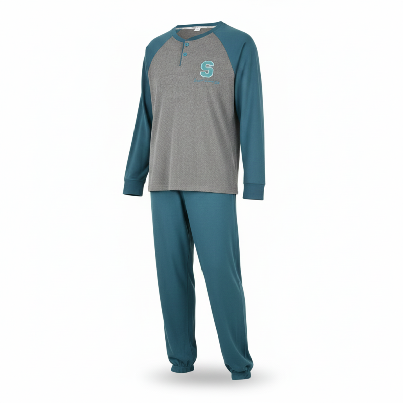 OZABI Ensemble Pyjama Homme Doublé Polaire Bicolore, Écusson Brodé Sweet Secret Club, Pantalon Uni Taille Élastiquée