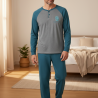 OZABI Ensemble Pyjama Homme Doublé Polaire Bicolore, Écusson Brodé Sweet Secret Club, Pantalon Uni Taille Élastiquée