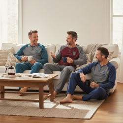 OZABI Ensemble Pyjama Homme Doublé Polaire Bicolore, Écusson Brodé Sweet Secret Club, Pantalon Uni Taille Élastiquée