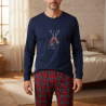 OZABI Ensemble Pyjama Homme Coton Majoritaire, Broderie Cerf Écharpe Écossaise, Pantalon Écossais Taille Élastiquée