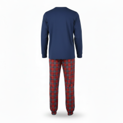 OZABI Ensemble Pyjama Homme Coton Majoritaire, Broderie Cerf Écharpe Écossaise, Pantalon Écossais Taille Élastiquée
